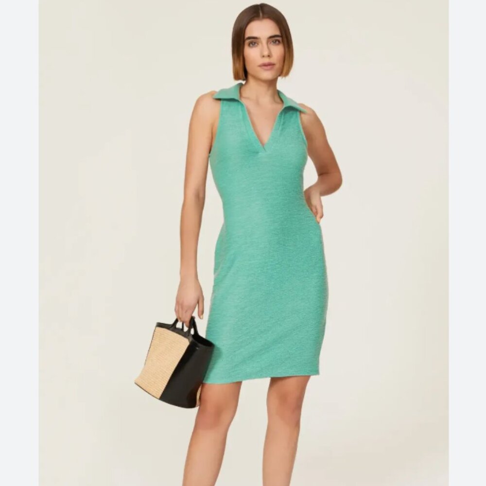 Louna Collared Ribbed Dress In Light Aqua - Size L - Like New